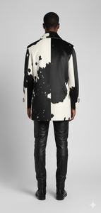 Veste en cuir véritable de luxe pour homme, col montant, style moto et motard, chaude pour l'hiver, noir et blanc, vente en gros - Product Image 5