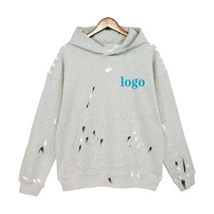 Sudadera con Capucha Corta Unisex de Algodón 100% de Alto Gramaje, con Diseño de Salpicaduras de Pintura y Efecto Desgastado, Sin Cordones, para Invierno - Product Image 2