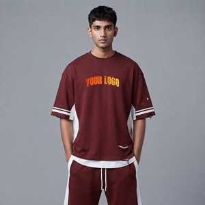 Ensemble de survêtement décontracté pour homme en coton 100 % écologique imprimé, col rond, manches courtes, poids moyen, coupe régulière, vente en gros - Product Image 1