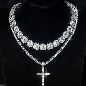 Bijoux hip-hop en moissanite glacée, pendentif croix de Jésus personnalisé avec nom, chaîne cubaine en moissanite VVS, argent sterling 925 plaqué or - Product Image 1