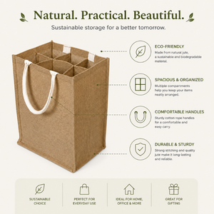 Bolsa de Yute Premium para Botellas de Vino |   Bolsa Reutilizable para 6 Botellas con Separadores, Asas de Cuerda de Algodón, Organizador de Almacenamiento Ecológico - Product Image 5