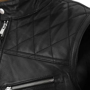 Leather Cult <b>Men's</b> <b>Black</b> Biker <b>Vest</b> Stand Collar Zipper Waistcoat Moto Style - Product Image 5