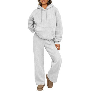Survêtements décontractés pour femmes en polaire polyester/coton, à manches longues, respirants, à capuche et taille élastique, style automne personnalisé - Product Image 1