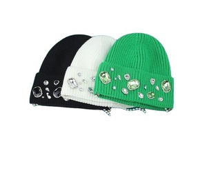 Fashion Plaid Rhinestone Beanie Hat Women Knit <b>Winter</b> <b>Cap</b> Chain Design Y2K Beach Low MOQ Wholesale Supplier - Product Image 3