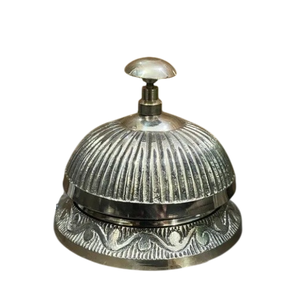 Campana de Servicio con Acabado Plateado Vintage, Diseño Grabado en Relieve, Aleación de Zinc, Campana de Escritorio para Recepción de Hotel, Oficina y Restaurante - Product Image 2