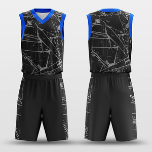 Custom Sublimated Basketball Uniforms 100% Polyester Eco-Friendly Blue Black V-Neck Sleeveless Moisture Wicking Unisex Adult - Product Image 5