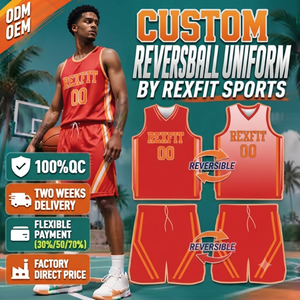 Ensemble de maillot de basket Rexfit SPORTS Breakers bleu et jaune, sublimé, en mesh respirant, pour homme adulte, coupe classique, style débardeur à col en V - Product Image 6