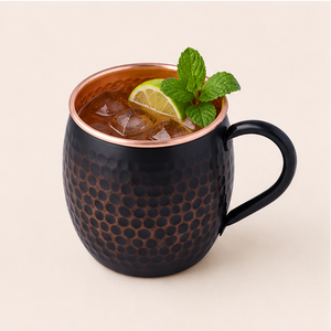 Handcrafted Copper Moscow Mule <b>Mugs</b> Set Matte Black Antique Finish with Rose <b>Gold</b> Rims Premium Hammered Drinkware for Beer - Product Image 2