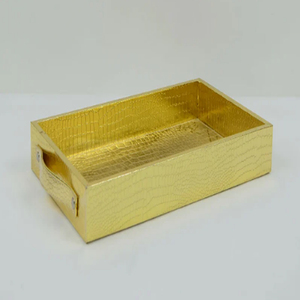 Bandejas Rectangulares de Cuero Dorado, Bandejas de Cuero de Cocodrilo de Lujo - Product Image 1