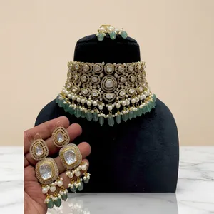 Grand Polki Choker <b>Set</b> with Matching Earrings Designed for Women Girls for Wedding Engagement <b>Pearl</b> Kundan Statement <b>Set</b> - Product Image 3