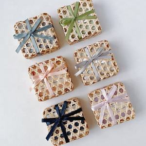 Natural Woven <b>Gift</b> <b>Box</b> <b>Small</b> Square Bamboo <b>Gift</b> <b>Box</b> Open Mesh Straw Hamper Premium Presentation Storage Case <b>with</b> <b>Lid</b> - Product Image 1
