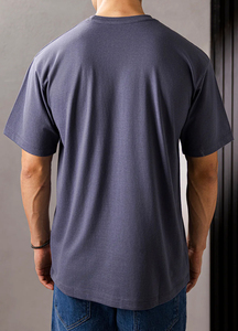 T-shirt décontracté pour homme à manches courtes, 100 % coton, 260 grammes, style vintage imprimé à épaules tombantes, tricoté - Product Image 2