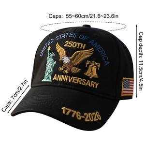 หมวกเบสบอลปักลายฉลองครบรอบ 250 ปีสหรัฐอเมริกา 1776-2026 ลายอินทรีรักชาติ ปรับขนาดได้ ผ้าฝ้ายทวิล 6 แผง ขายส่ง - Product Image 3