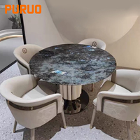 Ensemble de table à manger ronde personnalisable 6 places, base en métal noir, grand plateau en marbre avec centre rotatif en marbre pour cuisine et salon