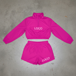 Custom Winter Women's 2-Piece Windbreaker Shorts Set Tracksuit Streetwear <b>Crop</b> <b>Jacket</b> - Product Image 3