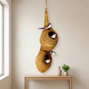 Nid d'oiseau suspendu multi-niveaux Art Déco fait main en fibre de coco, pièce maîtresse écologique en fibre naturelle d'Orissa, décoration intérieure, idéal pour offrir - Product Image 2