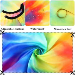 Offre Spéciale – Cape de Coiffure Imperméable Personnalisable avec Logo, Vente en Gros, MOQ Réduit, Fermeture à Boutons Ajustable, Anti-Adhérence, Service OEM, Cape Arc-en-Ciel Tie-Dye - Product Image 6