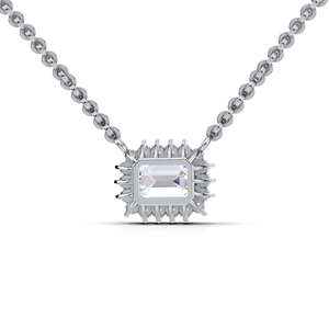 IGI Certified Lab Grown Diamond Emerald Cut Halo Pendant in 9K Yellow / Rose & White Gold Elegant <b>Step</b> Cut Design - Product Image 2