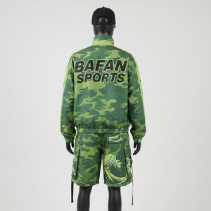 Conjunto corto cortavientos de nailon y poliéster premium, ligero, transpirable, con diseño de paneles de camuflaje, logotipo personalizado con impresión térmica, talla grande - Product Image 2