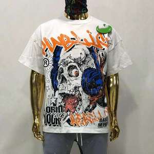 T-shirt surdimensionné en coton épais personnalisé, imprimé graphique vintage crâne, streetwear hip-hop, coupe ample, blanc, pour homme, haute qualité - Product Image 2