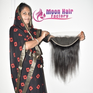 Extensions de cheveux humains Remy indiens HD 13x6 lisses, base en maille transparente, mèches plates soyeuses, couleur noir naturel - Product Image 5