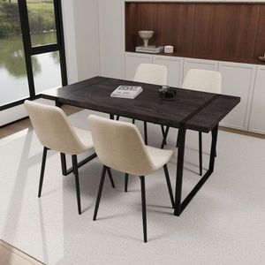 59 \ "MDF tavolo da pranzo in legno nero Set 4 pezzi medievale tavolo da pranzo in pelle scamosciata sedia moderna rettangolare in metallo ristoranti - Product Image 2