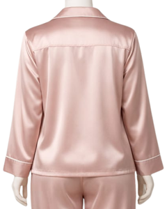 Ensemble de pyjama pour femme en satin noir personnalisé, manches longues, boutonné, style soie, vêtements de nuit, ensemble confortable en deux pièces - Product Image 6