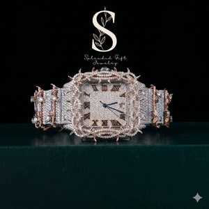 Atractivo Reloj de Pulsera de Lujo Personalizado con Diamantes Moissanite de Corte Redondo, Estilo Hip Hop, con Espinas, de Acero Inoxidable para Hombre, de la India - Product Image 1