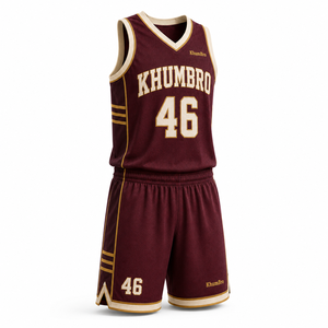 Ensemble Maillot et Short de Basketball Classique Bordeaux et Or Vieilli Personnalisé pour Hommes – Fournisseur OEM de Vêtements de Sport de Haute Qualité - Product Image 2