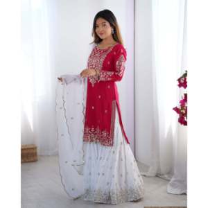 Designer Women's Party Wear Set <b>Top</b>-Plazzo and Dupatta with Embroidery Work - Product Image 2