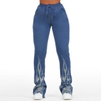 Celana Panjang Wanita Gaya Hip Hop Musim Dingin Terbaru 2026, Model Stacked, Berhias Rhinestone, 100% Katun Organik Ramah Lingkungan