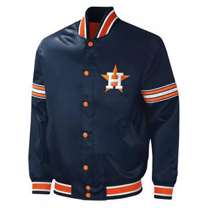 Veste bomber en satin bleu marine des Astros de Houston, logo de l'équipe de baseball, veste légère de style universitaire - Product Image 1