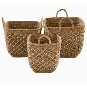 Natural Seagrass & Jute U-Shape Square Bucket with Handle – Handmade Decorative Storage <b>Basket</b> - Product Image 5