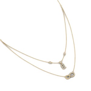 Colgante de doble capa con dije de la letra E y dije de infinito, plata 925, moissanita. - Product Image 3