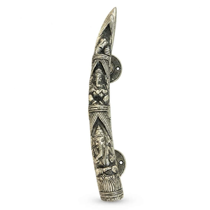 Poignée de porte décorative en métal argenté antique, longue poignée de porte avec motif sculpté du Seigneur Ganesha pour portes d'entrée en bois, maison - Product Image 1