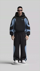 Ensemble de jogging unisexe décontracté et sportif 2-en-1 à capuche imprimé en polyester/coton, coupe ample à manches longues avec poches latérales pour l'automne - Product Image 4