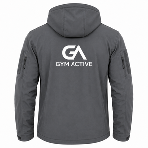 GYM ACTIVE Men's Hooded Canvas <b>Jacket</b> Waterproof Windproof Outdoor <b>Zipper</b> Front <b>Pocket</b> Stand Collar Silk Screen Printed Casual - Product Image 2