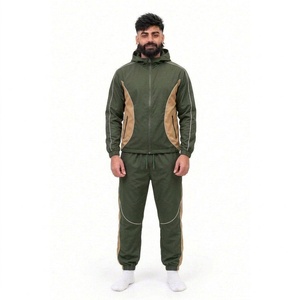 Ensemble de survêtement rouge à capuche pour homme, manches longues, style sportif bicolore, respirant, en polyester, coupe classique avec poches latérales - Product Image 2