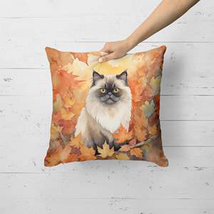 Himalayan <b>Cat</b> in Fall Leaves Decorative Pillow 18Hx18W Machine Washable for Indoor & Outdoor for <b>Couch</b> Bed & Patio Decor - Product Image 2