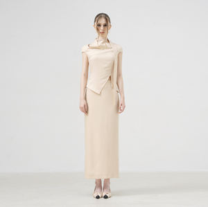 Women's <b>Skirts</b> Cotton Blended Beige Woven Minimal Pencil <b>Skirt</b> Beige Minimalist Straight-cut <b>Skirt</b> ODM OEM - Product Image 1