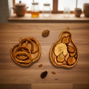 Juego de Platos de Madera con Forma de Manzana y Pera, Ideal para Ensaladas, Frutas, Bocadillos, Bandeja de Madera Natural Elegante para Regalo o Uso Doméstico - Product Image 3