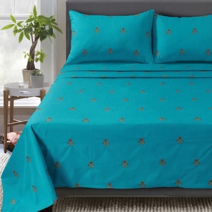 Drap plat en coton brodé 150TC, respirant toutes saisons, pour adultes, motif végétal classique - Product Image 1