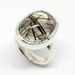 Black Tourmaline <b>Ring</b> Oval Cabochon <b>Silver</b> <b>Solitaire</b> Gemstone <b>Ring</b> Handmade Jewelry Gift For Women - Product Image 3