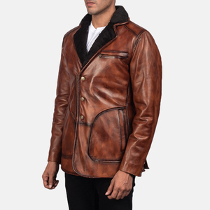 <b>Men</b> Leather <b>Coat</b> Button Front <b>Long</b> Outerwear Classic Design <b>Men</b> Leather Fashion <b>Coat</b> Belted Waist <b>Long</b> Leather <b>Coat</b> - Product Image 2