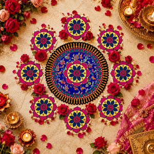 Ensemble de rangolis en bois réutilisables en gros avec motifs d'éléphant et de lotus, art de sol modulaire multi-pièces pour la décoration de Diwali et de mariage - Product Image 1