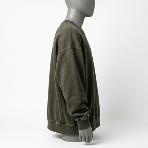 <b>Mens</b> Washed Olive <b>Green</b> Crewneck Sweatshirt Vintage Beige Arch Letter Embroidered Heavy Fleece Acid Wash Pullover <b>Jumper</b> Trading - Product Image 4