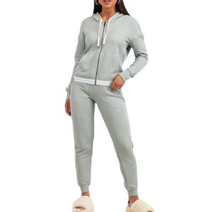 <b>Women's</b> <b>White</b> Cotton <b>Tracksuit</b> Full Sleeve Hooded Drawstring Side Pockets Casual Autumn Wear Regular Fit Solid Color - Product Image 2