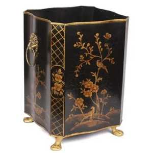 ถังขยะโลหะสีดำทองหรูหราทรงสี่เหลี่ยมพร้อมหูจับและขาตั้ง - Product Image 1