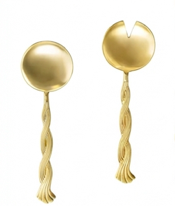 Twisted Gold Rope Salad <b>Server</b> Set Stainless Steel Brushed Gold With Rope Design Handles For Hotel Resort And Cafe - Product Image 2