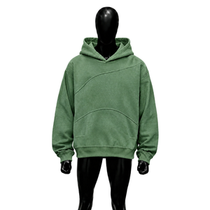 Sudadera con Capucha Oversize Verde Lavado Personalizada para Hombre, Estilo Urbano, con Diseño de Costura Curva, Hombro Caído, Vintage Casual, en Oferta - Product Image 1